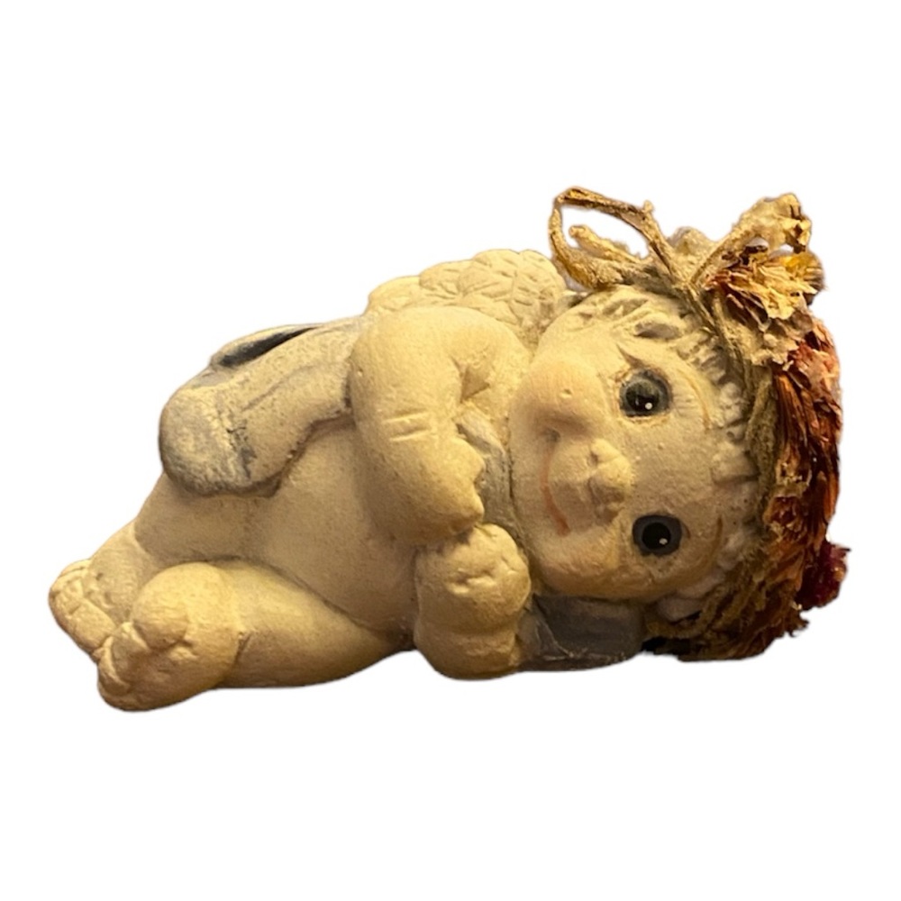 Vintage 1996 Dreamsicle cherub with blanket napping 2” long